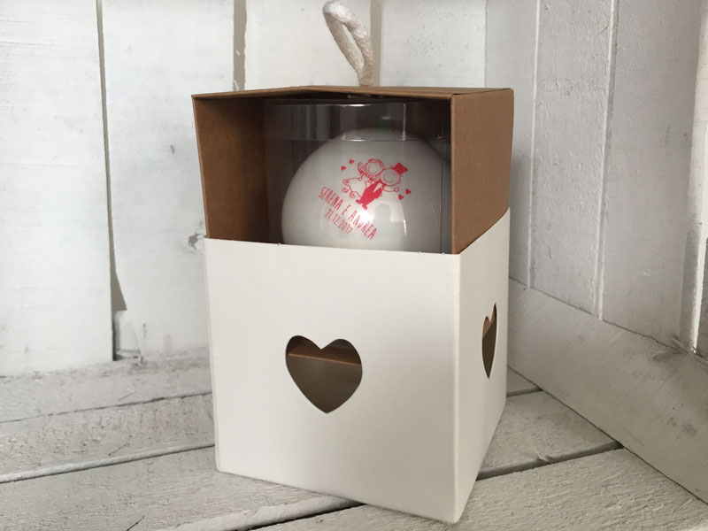 Scatola regalo matrimonio e pallina di Natale personalizzata